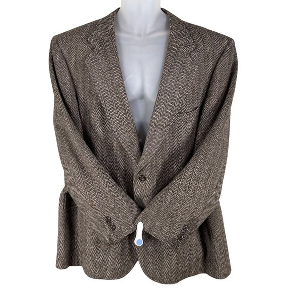 Vintage Kuppenheimer Mens 44R Herringbone Wool Blazer Jacket Brown Quiet Luxury - Picture 4 of 16